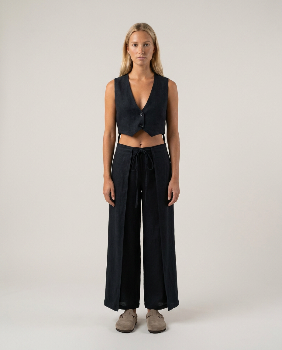 Linen Tiny Vest Black