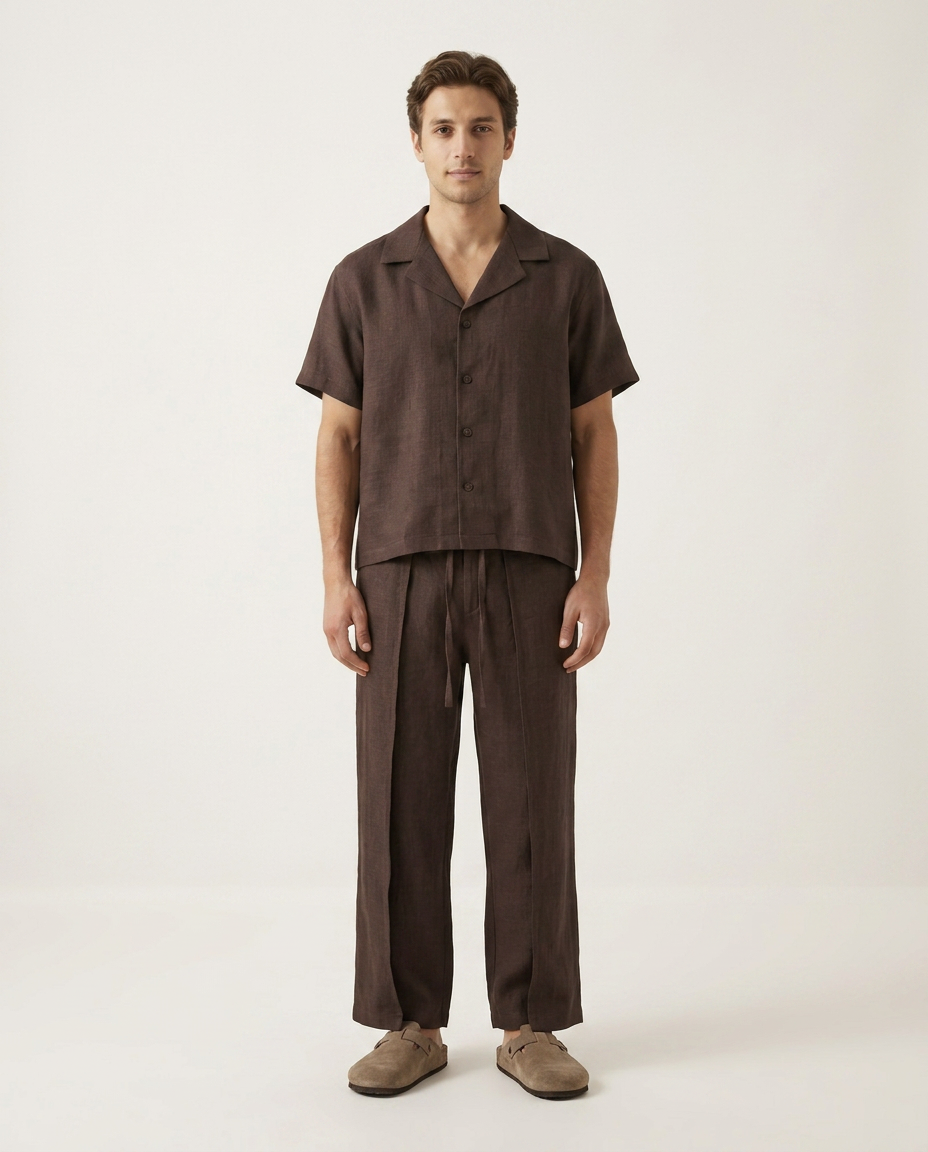 Linen Wrap Pant Dark Brown