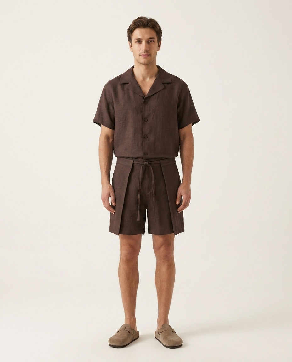 Linen Wrap Short Dark Brown